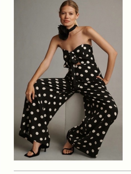 Anthropologie Pants - Anthropologie Black & White Polka Dot Strapless Wide-Leg Jumpsuit (worn once)